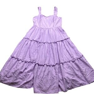 Mame Lavender Purple Tiered Maxi Dress Smocked Bodice Ruffle Straps XL Boho